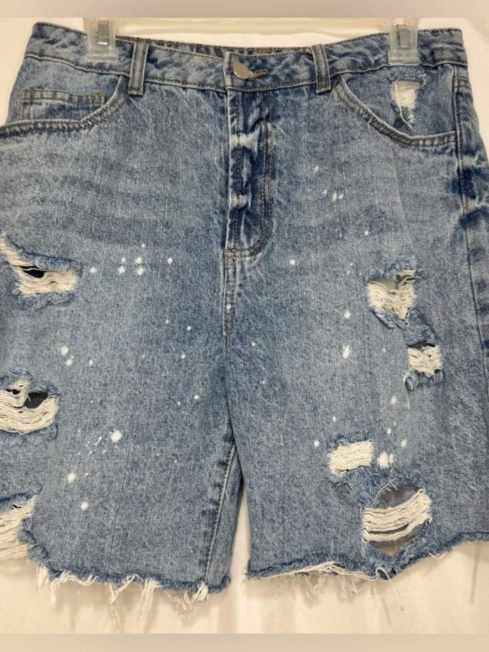 Distressed High-Rise Denim Shorts